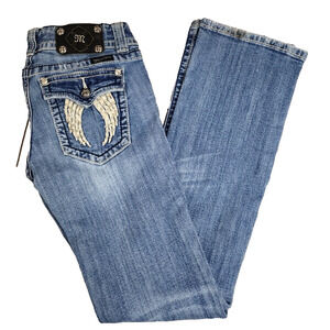 Miss Me Jeans Women’s Sz 28 JP5082 Boot Cut ANGEL Pocket Rhinestone Inseam 32"
